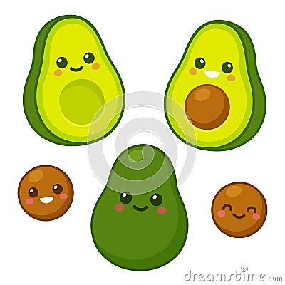 Cute avocado character set Vector Illustration
