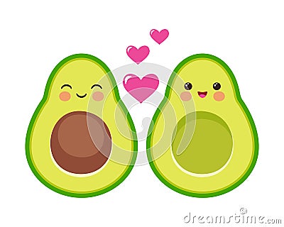 Cute avocado couple. Cartoon Valentines day greeting card. Vector funny picture. Vector Illustration