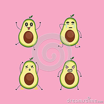 Cute avocado illustrator vektor with funny expression Vector Illustration
