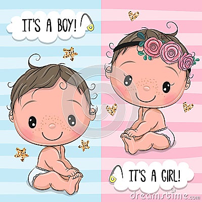 Cute Babies boy and girl Vector Illustration