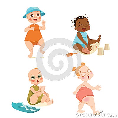 Cute babies in cartoon style Vector Illustration