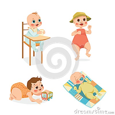 Cute babies in cartoon style Vector Illustration