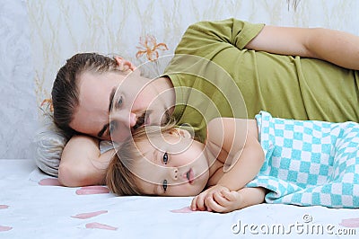 Cute baby ailing with daddy Stock Photo