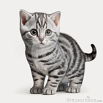 Cute Baby American Shorthair on White Background Stock Photo