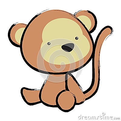 Baby monkey cartoon crayon drawing style illustration Vector Illustration