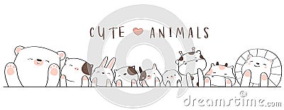 Cute baby animal cartoon hand drawn style Vector Illustration