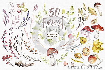 Cute baby animal nursery mouse, rabbit and bear isolated illustration for children. Watercolor boho forest drawing Cartoon Illustration