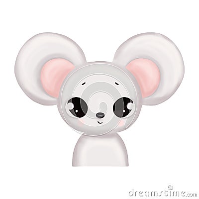 Cute baby animal portrait - mouse. Cartoon Illustration