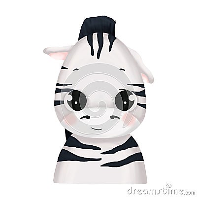 Cute baby animal portrait - zebra Cartoon Illustration