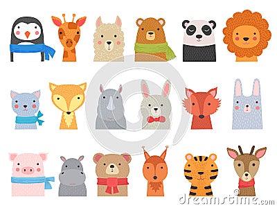 Cute baby animals. Children funny wild alphabet animals hippo fox bear vector hand drawn collection Vector Illustration