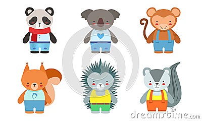 Cute Baby Animals Set, Panda, Koala, Monkey, Fox, Hedgehog, Badger Vector Illustration Vector Illustration