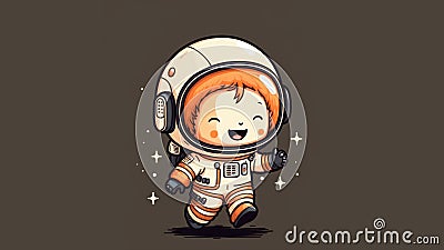 Cute baby astronaut chibi picture. Cartoon happy characters Cartoon Illustration
