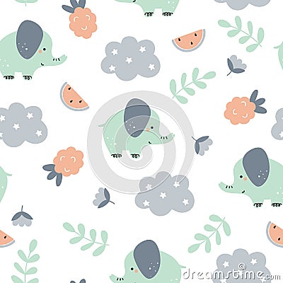 Cute baby background with elephants Vector Illustration