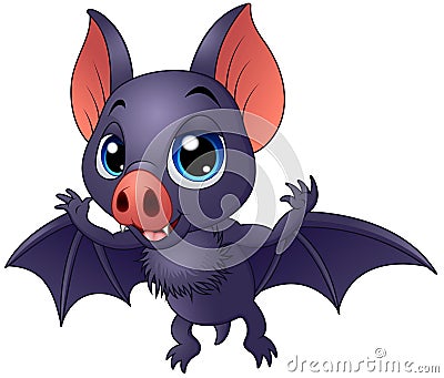 Cute baby bat flying Vector Illustration