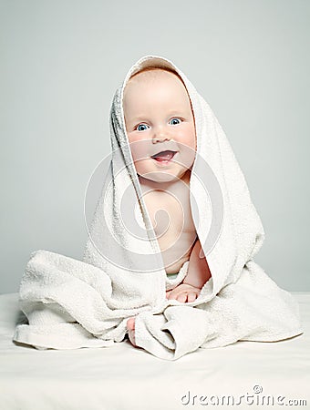 Cute Baby after Bath, Parental Care Concept. Stock Photo