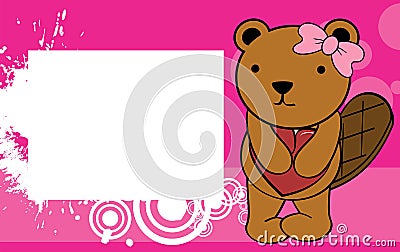 Cute baby beaver girl valentine background Vector Illustration