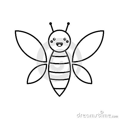 Cute baby bee in cartoon style. Black line art isolated on white background. Funny bee character. Vector illustration Cartoon Illustration