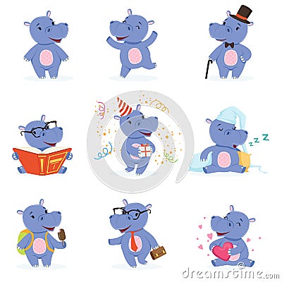 Cute baby behemoth character in action Vector Illustration