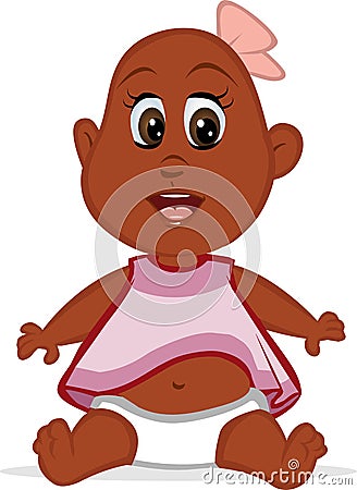 Cute baby black girl Cartoon Illustration