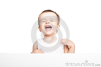 Cute baby boy holding empty blank board Stock Photo