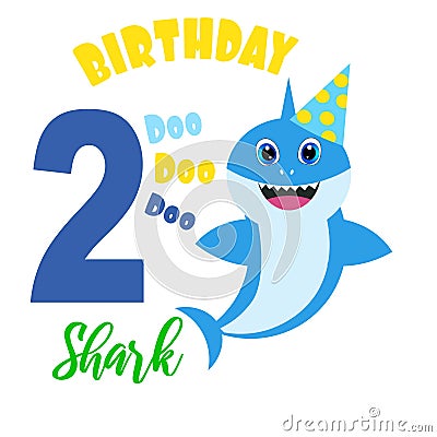 Cute baby boy shark birthday card illustration Vector Illustration