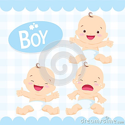 Cute baby boy sitting in a diaper Vector Illustration