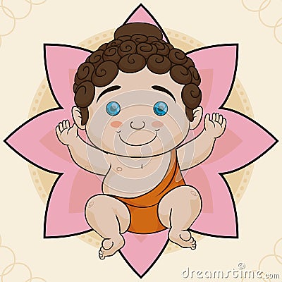 Cute Baby Buddha Birth over Lotus, Vector Illustration Vector Illustration