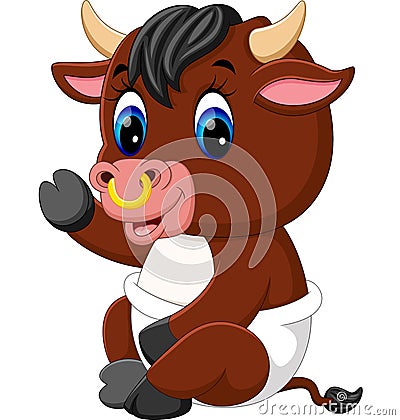 Cute baby bull cartoon Vector Illustration