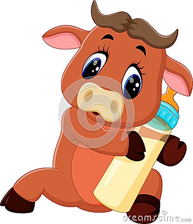 Cute baby bull cartoon Vector Illustration