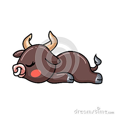 Cute baby bull cartoon sleeping Vector Illustration