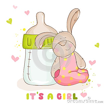 Cute Baby Bunny - Arrival Card Vector Illustration