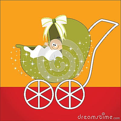 Cute baby in carriage Vector Illustration