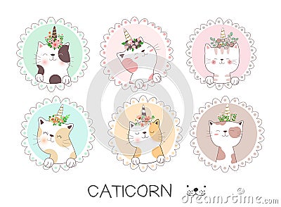 Cute baby cat cartoon hand drawn style.vector Vector Illustration