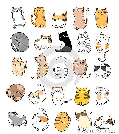 Cute baby cats cartoon hand drawn style,for printing,card, t shirt,banner,product.vector Vector Illustration