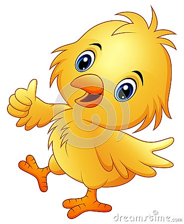 Cute baby chicken with thumb up isolated on a white background Vector Illustration