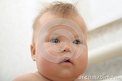 Cute Baby with chubby cheeks looking Stock Photo