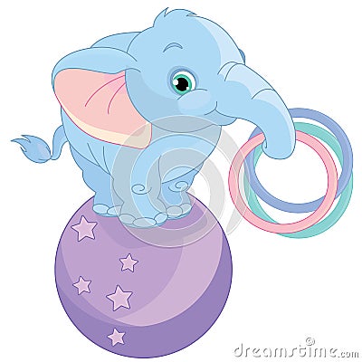 Cute baby circus elephant on ball cartoon Vector Illustration