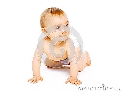 Cute baby crawls joyful having fun Stock Photo