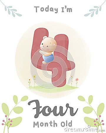 Cute baby Deer Baby Milestone Cards Cute AnimalsCute baby bear, Baby shower milestone cards 04 month old Vector Illustration