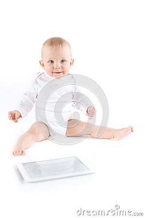 Cute baby with digital tablet Stock Photo