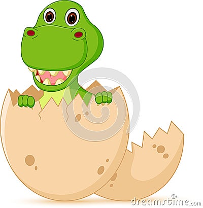 Cute baby dinosaur cartoon hatch Vector Illustration