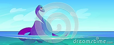 Cute baby dinosaur, plesiosaurus in water Vector Illustration