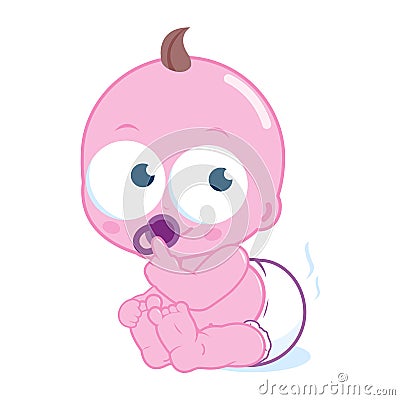 Baby in a dirty diaper. Vector Illustration Vector Illustration