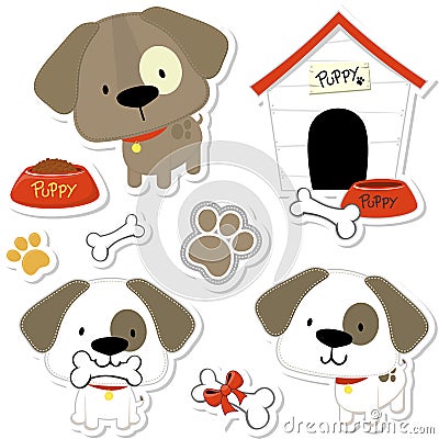 cute baby dogs and puppy elements Vector Illustration