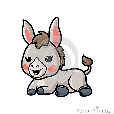 Cute baby donkey cartoon lying down Vector Illustration