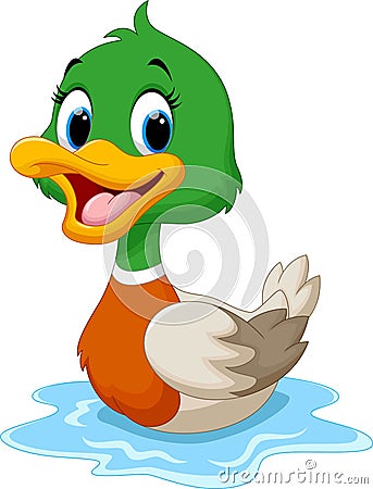 Cute baby duck lifted its wings Cartoon Illustration