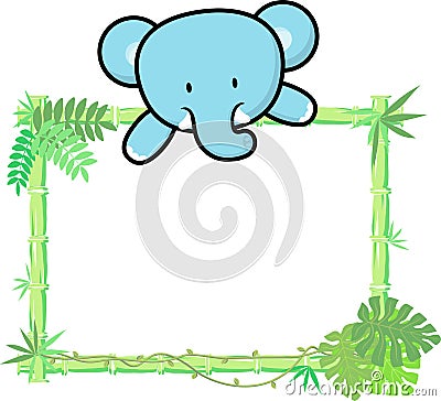 Cute baby elephant on blank board Vector Illustration