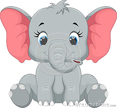 Cute baby elephant cartoon sitting Cartoon Illustration