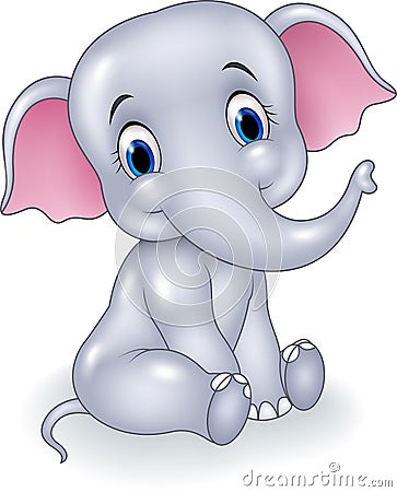 Cute baby elephant sitting isolated on white background Vector Illustration