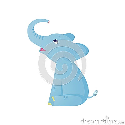 Cute Baby Elephant Sitting, Light Blue Lovely Animal Character Side View Vector Illustration Stock Photo